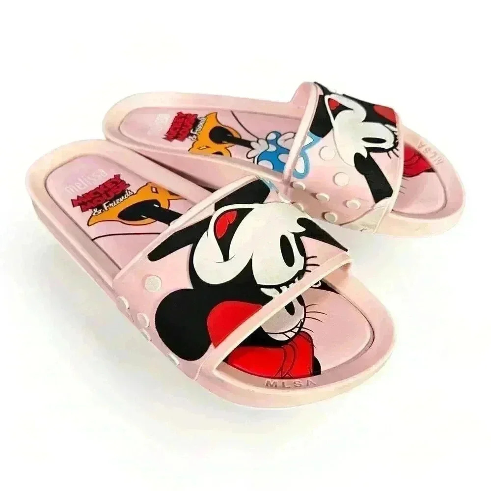 Melissa Mickey Minnie Slide Sandal Flats Pink Blush Women's 9 Disney 40 - Picture 2 of 9